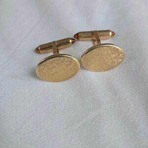 Vintage Krementz Cufflinks OS Men Gold Amber Glass Textured Oval Toggle USA Made